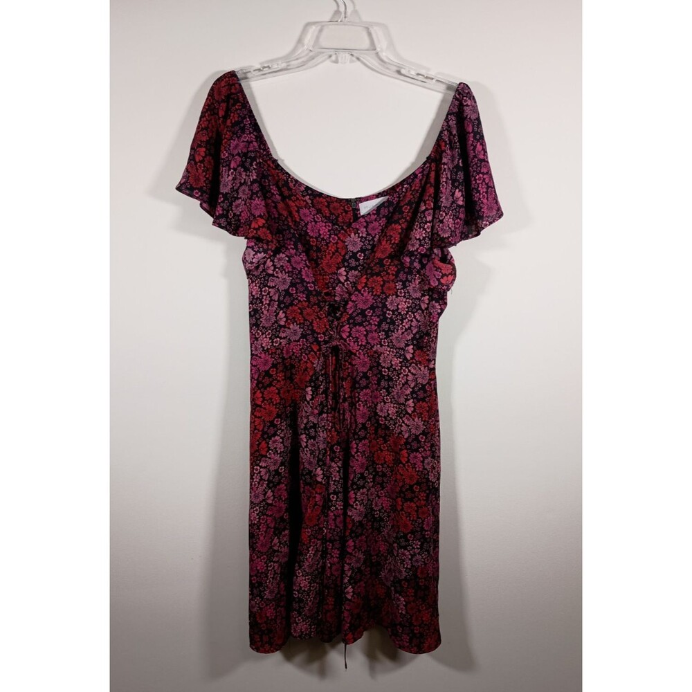 Belle & Sky Floral Corset Off Shoulder Red Pink Cottagecore Boho Dress Size XL